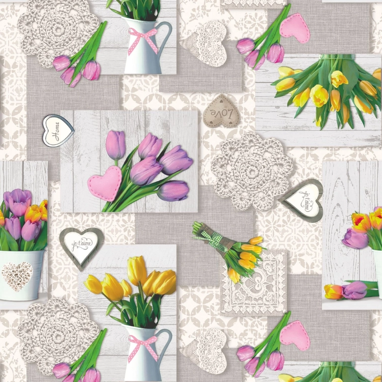 Toile cirée TULIPES multi - Nappe printanière bouquet de tulipes
