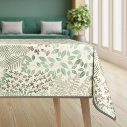 Toile cirée RAMURE vert - Nappe botanique florale