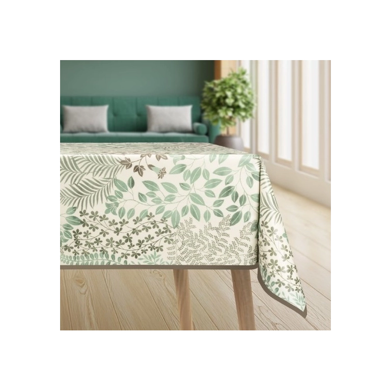 Toile cirée RAMURE vert - Nappe botanique florale