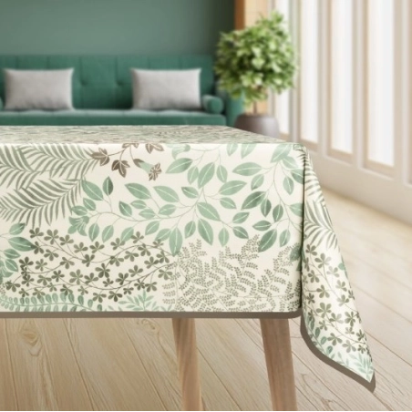 Toile cirée RAMURE vert - Nappe botanique florale