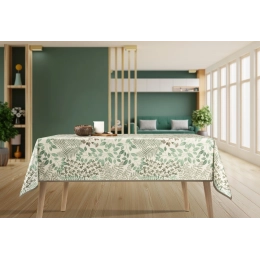 Toile cirée RAMURE vert - Nappe botanique florale