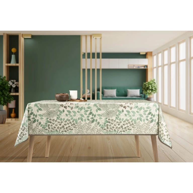 Toile cirée RAMURE vert - Nappe botanique florale