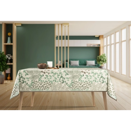 Toile cirée RAMURE vert - Nappe botanique florale