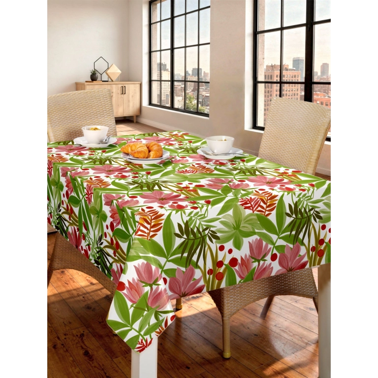 Toile cirée BOUQUET vert - Nappe cirée florale colorée