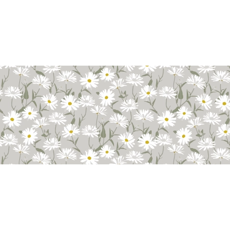 Toile cirée SERENE FIELDS gris - Nappe cirée florale marguerite