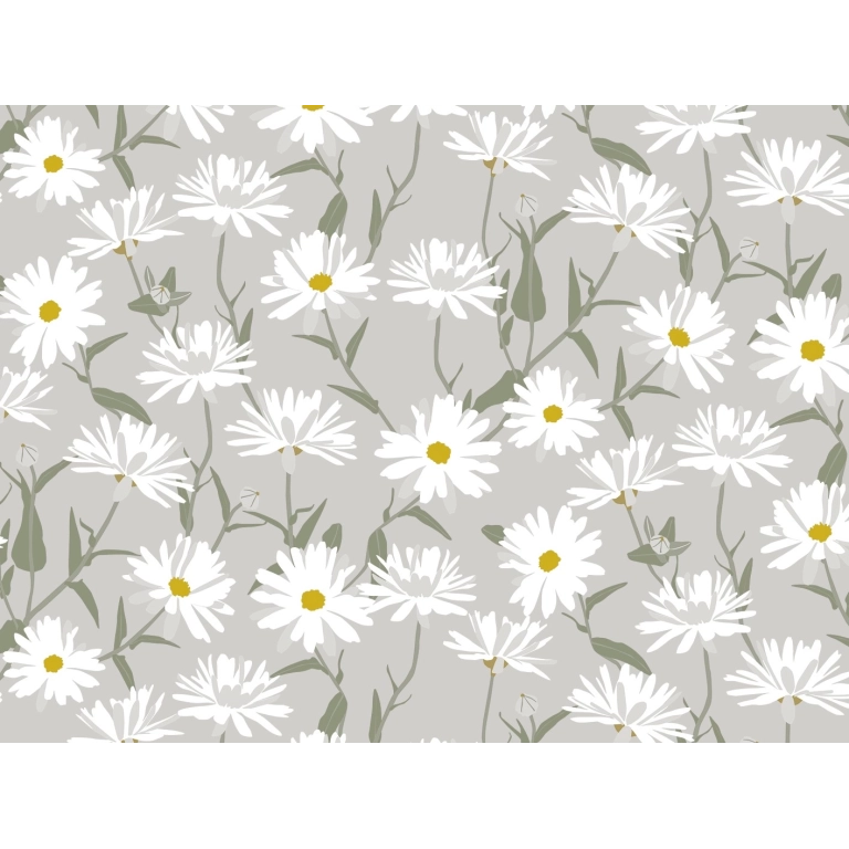 Toile cirée SERENE FIELDS gris - Nappe cirée florale marguerite
