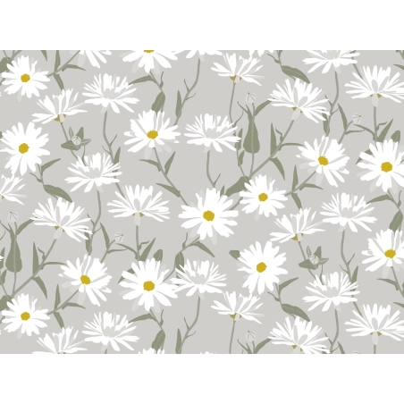 Toile cirée SERENE FIELDS gris - Nappe cirée florale marguerite