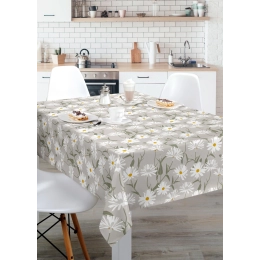 Toile cirée SERENE FIELDS gris - Nappe cirée florale marguerite