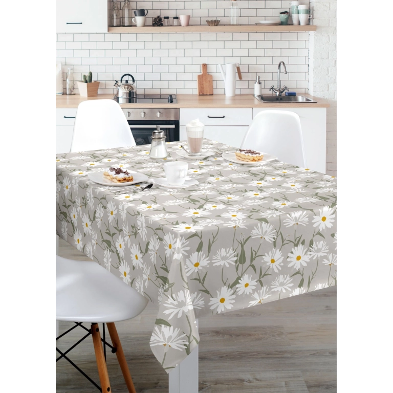 Toile cirée SERENE FIELDS gris - Nappe cirée florale marguerite