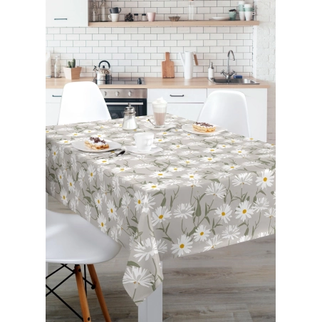 Toile cirée SERENE FIELDS gris - Nappe cirée florale marguerite