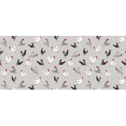 Toile cirée POULES gris - Nappe campagne poules
