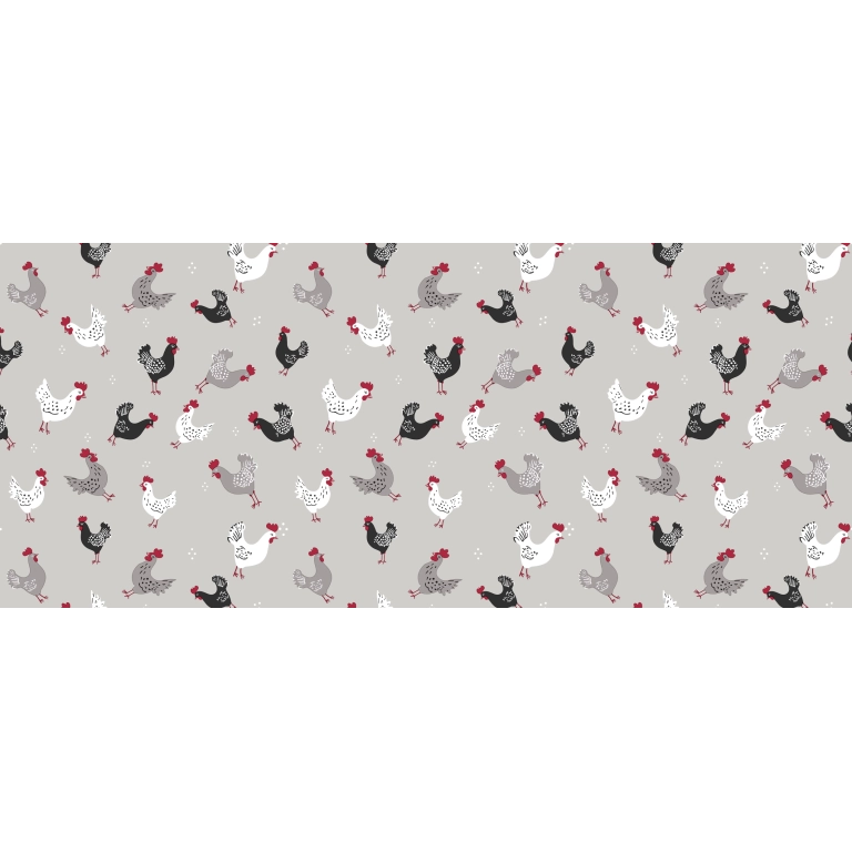Toile cirée POULES gris - Nappe campagne poules