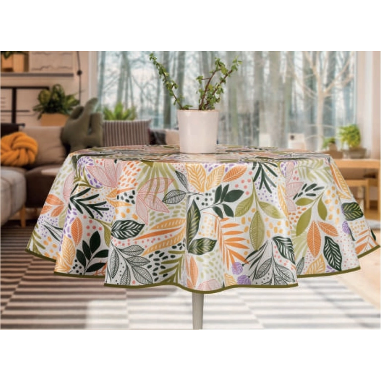 Toile cirée MAOLI vert - Nappe toile cirée feuillage coloré