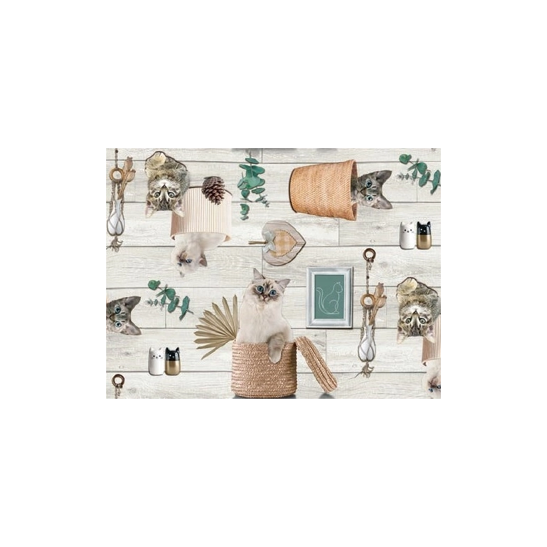 Toile cirée SOHBET gris - Nappe avec des chats