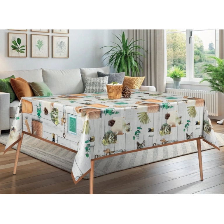 Toile cirée SOHBET gris - Nappe avec des chats
