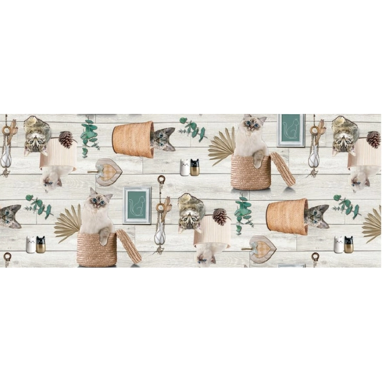 Toile cirée SOHBET gris - Nappe avec des chats