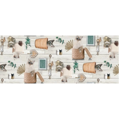 Toile cirée SOHBET gris - Nappe avec des chats