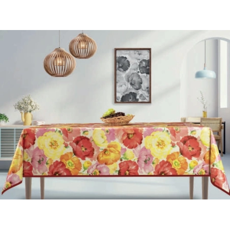Toile cirée LAPELINA Rose - Nappe à grandes fleurs colorées