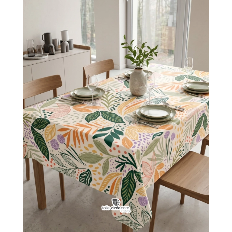 Toile cirée MAOLI vert - Nappe toile cirée feuillage coloré
