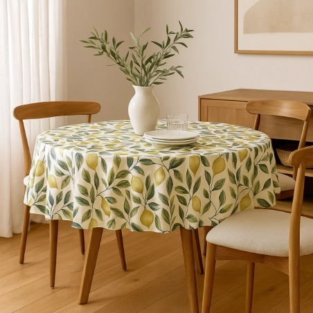 Toile cirée citron jaune - nappe plastique citron pratique sans plis