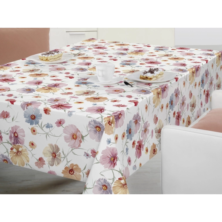 Toile cirée GERBERA Rose - Nappe de table florale pastel