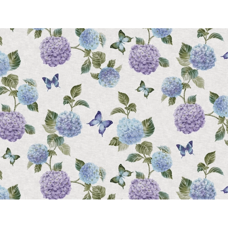 Toile cirée HORTENCIA bleu - Nappe de table florale estivale