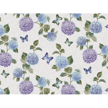 Toile cirée HORTENCIA bleu - Nappe de table florale estivale