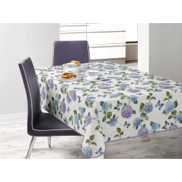 Toile cirée HORTENCIA bleu - Nappe de table florale estivale