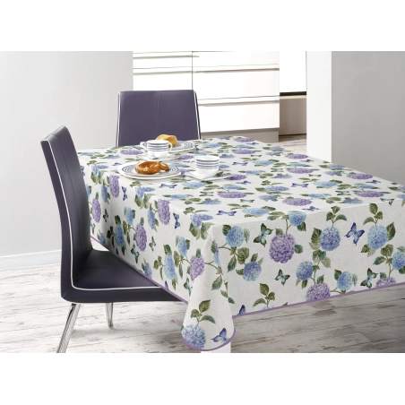 Toile cirée HORTENCIA bleu - Nappe de table florale estivale