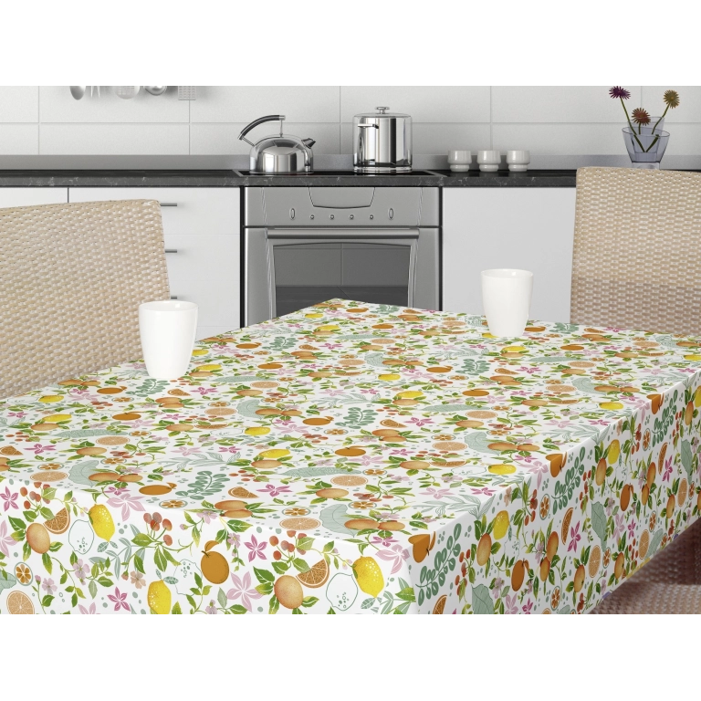 Toile cirée MAHALÉ orange - nappe fruitée et colorée