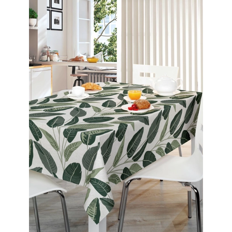 Toile cirée WILLE Vert - Nappe cirée feuillage tropical vert