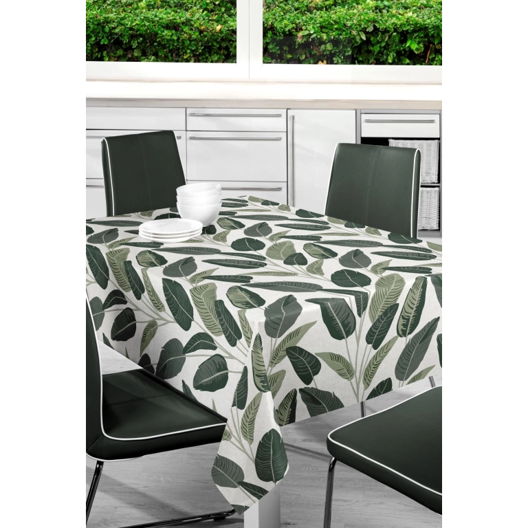 Toile cirée WILLE Vert - Nappe cirée feuillage tropical vert