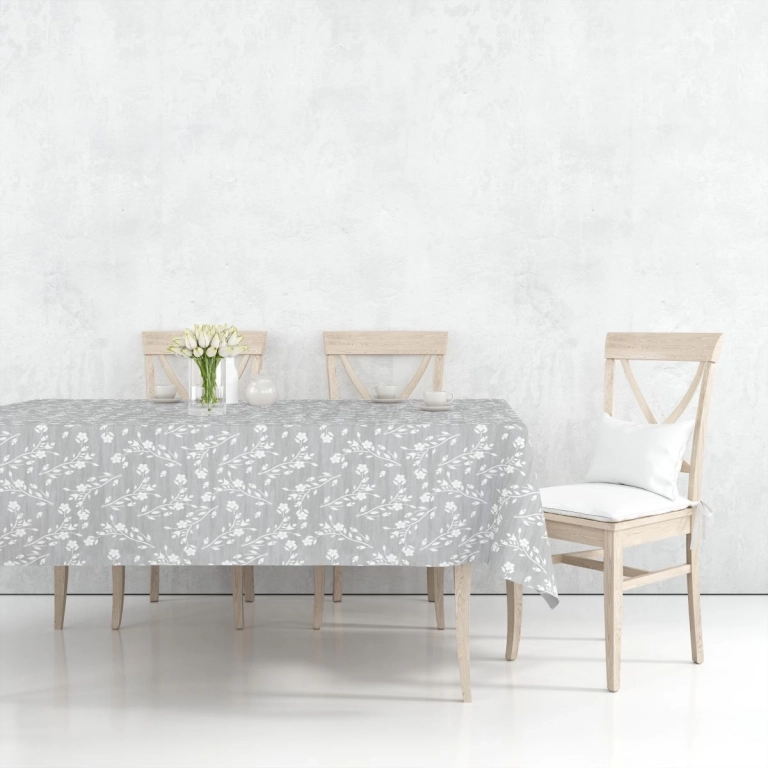 Toile cirée BRINDILLE blanc - Jolie nappe à fleurs