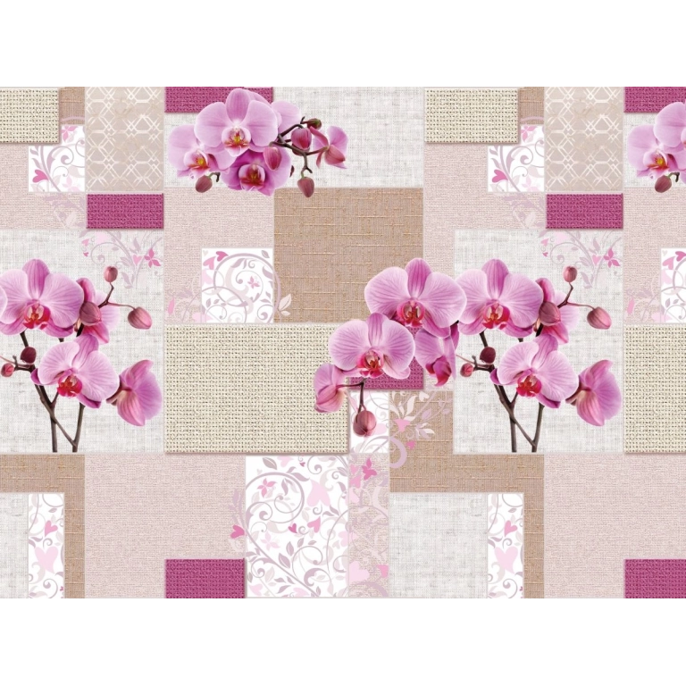 Toile cirée ORCHIDEE lin - Nappe de table fleur d'orchidée