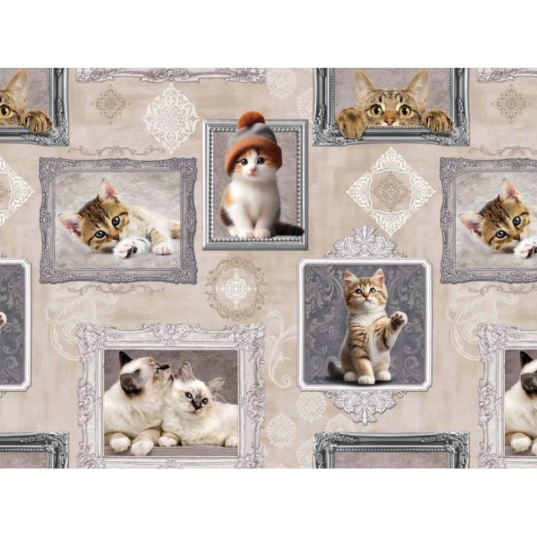 Toile cirée BERLIOZ gris - Nappe à chatons