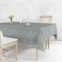 Toile cirée EGLANTINE gris - Nappe florale grise