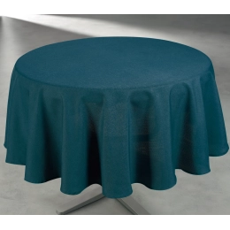 Nappe unie bleu paon - Polyester anti-tâche ronde 160 cm