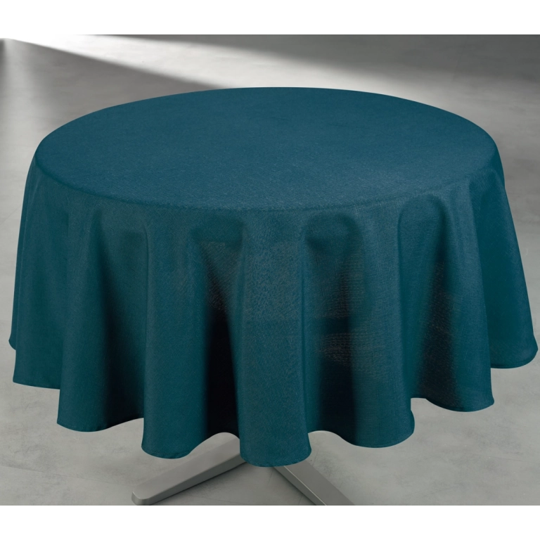 Nappe unie bleu paon - Polyester anti-tâche ronde 160 cm