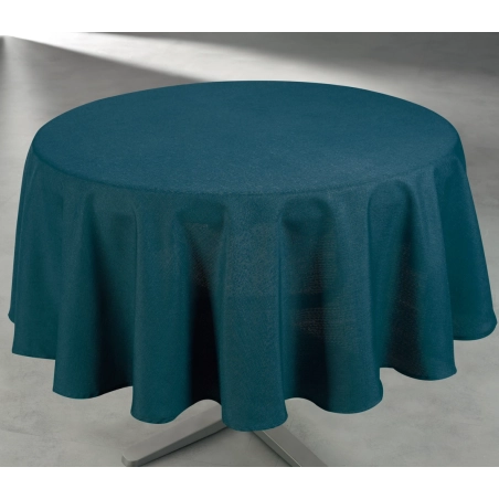 Nappe unie bleu paon - Polyester anti-tâche ronde 160 cm