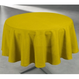 Nappe unie jaune moutarde - Polyester anti-tâche ronde 160 cm