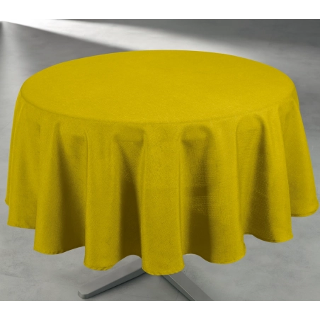 Nappe unie jaune moutarde - Polyester anti-tâche ronde 160 cm