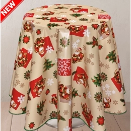 Nappe de noël Sapin beige - Nappe festive père noël rouge