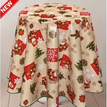 Nappe de noël Sapin beige - Nappe festive père noël rouge
