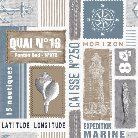Toile cirée épaisse HORIZON lagon - Largeur 140 cm et Sans plis