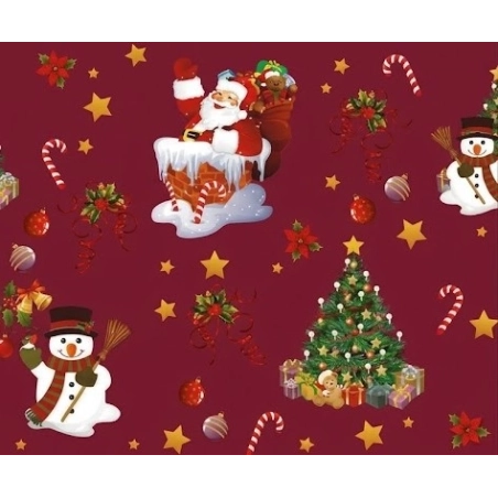 Toile cirée NEW YEAR bordeaux - Toile cirée père noël et cadeaux