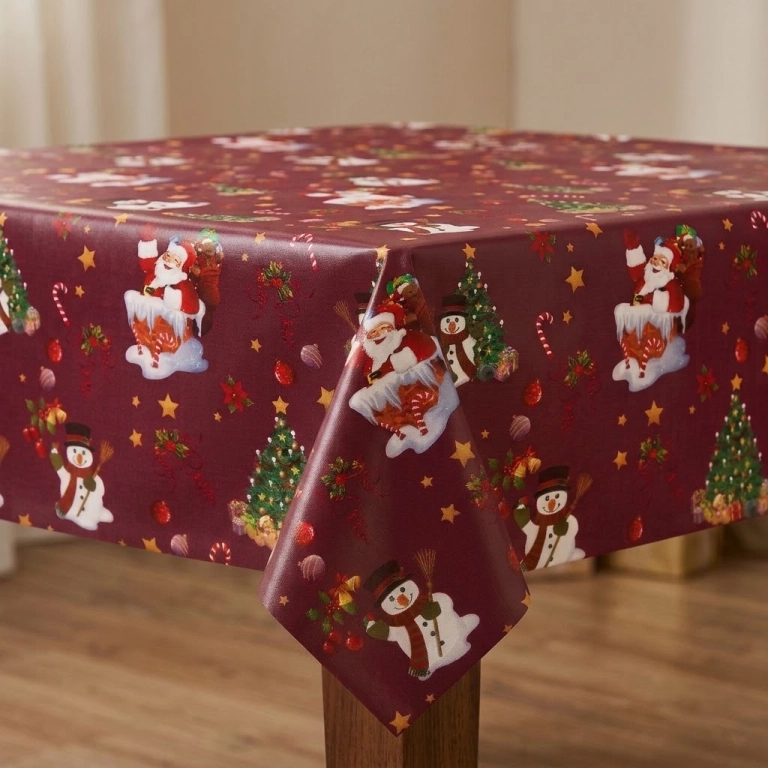 Toile cirée NEW YEAR bordeaux - Toile cirée père noël et cadeaux