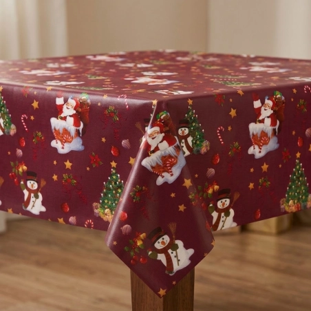 Toile cirée NEW YEAR bordeaux - Toile cirée père noël et cadeaux
