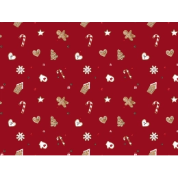 Toile cirée GINGERBREAD rouge - Biscuits de Noël en décoration