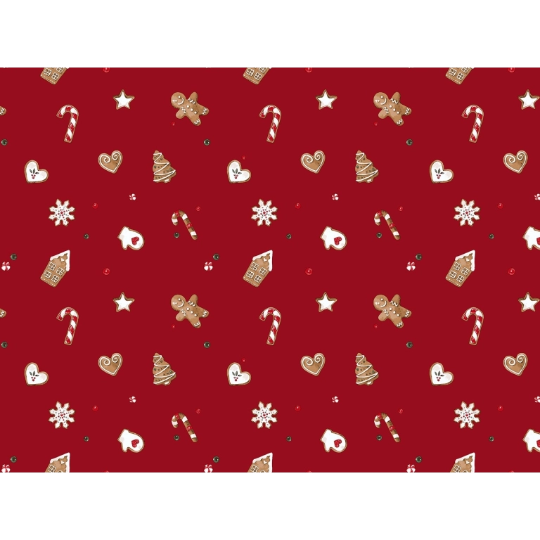 Toile cirée GINGERBREAD rouge - Biscuits de Noël en décoration