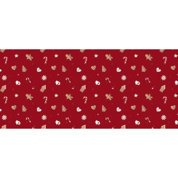 Toile cirée GINGERBREAD rouge - Biscuits de Noël en décoration